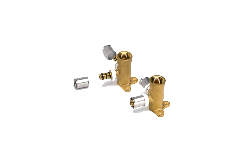 Wall-plated female elbow, double